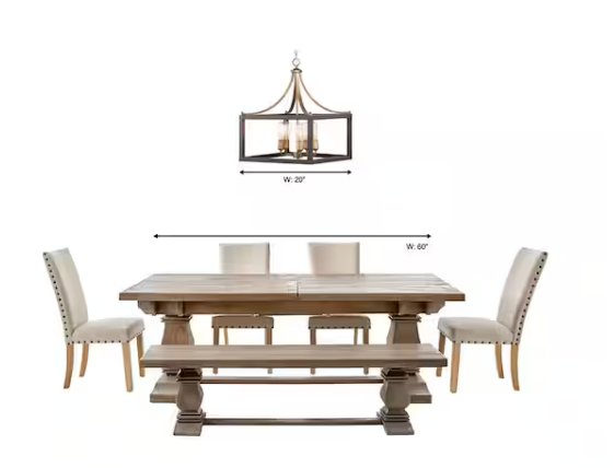 Boswell Quarter 20 in. 5-Light Gold Farmhouse Square Chandelier with Painted Black Distressed Wood Accents for Kitchens