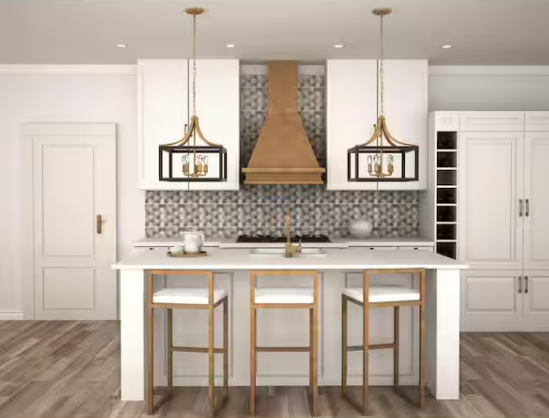 Boswell Quarter 20 in. 5-Light Gold Farmhouse Square Chandelier with Painted Black Distressed Wood Accents for Kitchens