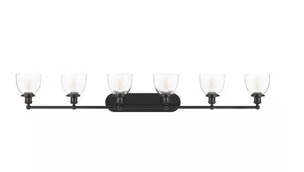 Evelyn 58.5 in. 6-Light Matte Black Modern Vanity Light with Clear Glass Shades