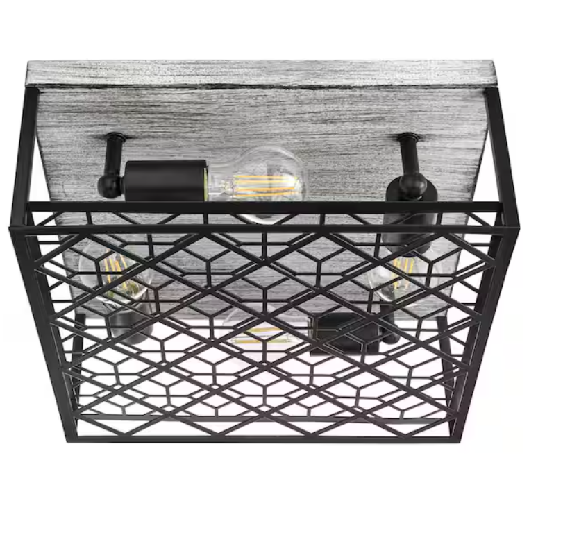 Heather Glen 12.4 in. 4-Light Black Square Flush Mount, Industrial Ceiling Light