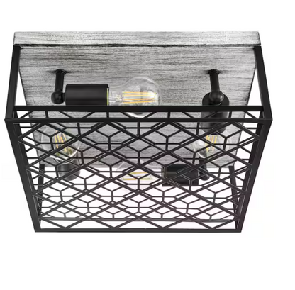 Heather Glen 12.4 in. 4-Light Black Square Flush Mount, Industrial Ceiling Light