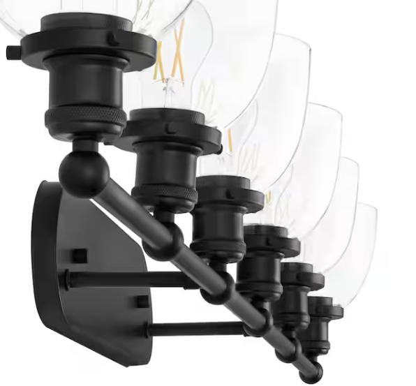 Evelyn 58.5 in. 6-Light Matte Black Modern Vanity Light with Clear Glass Shades
