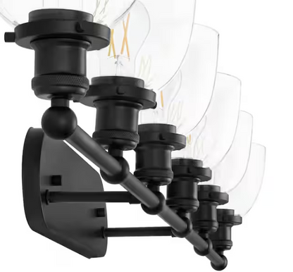 Evelyn 58.5 in. 6-Light Matte Black Modern Vanity Light with Clear Glass Shades