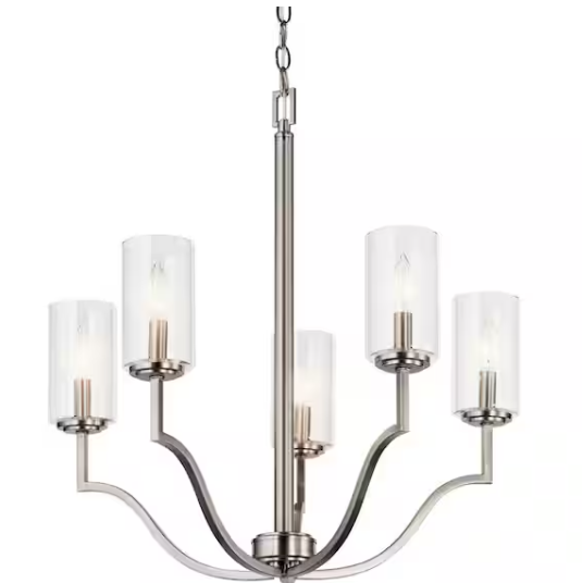 Armando 24.35 in. 5-Light Brushed Nickel Updated Traditional Shaded Circle Chandelier for Dining Room