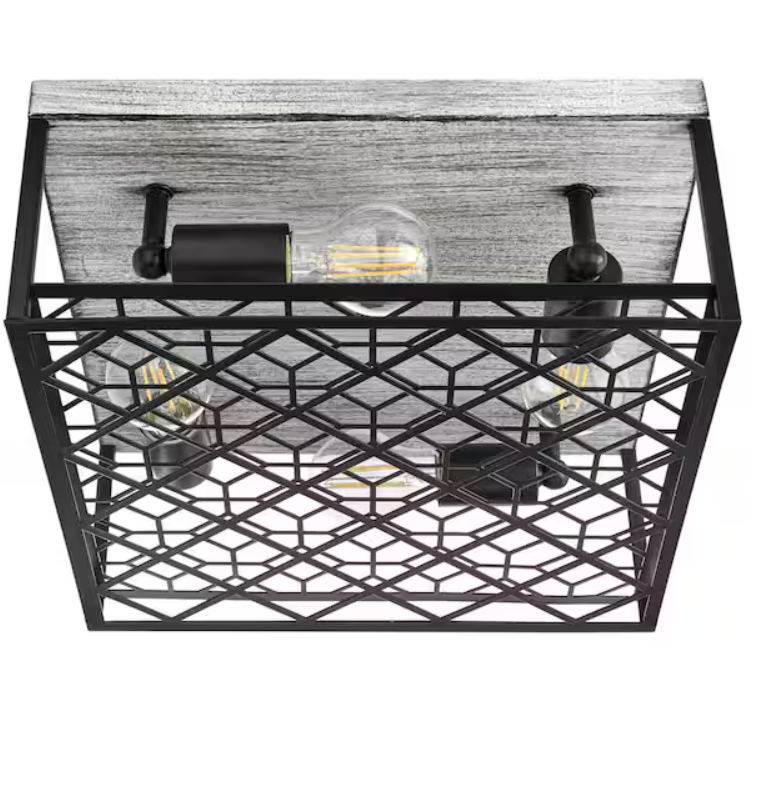 Heather Glen 12.4 in. 4-Light Black Square Flush Mount, Industrial Ceiling Light