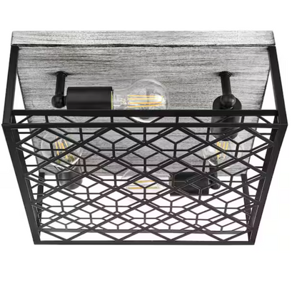 Heather Glen 12.4 in. 4-Light Black Square Flush Mount, Industrial Ceiling Light