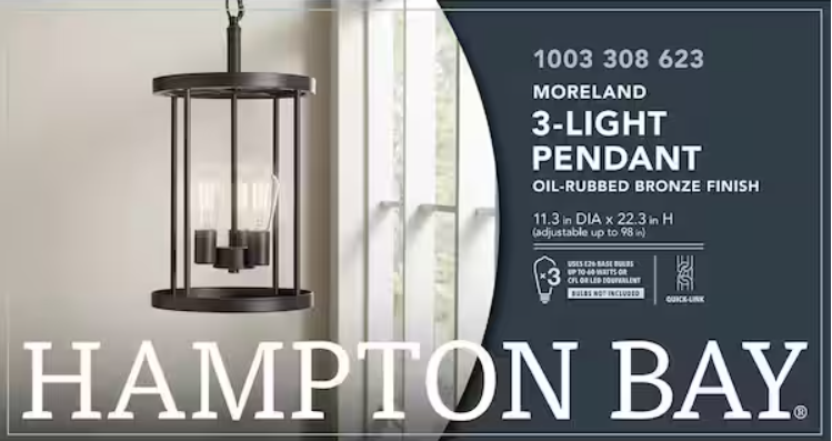Hampton Bay Moreland 3--Light Bronze Pendant