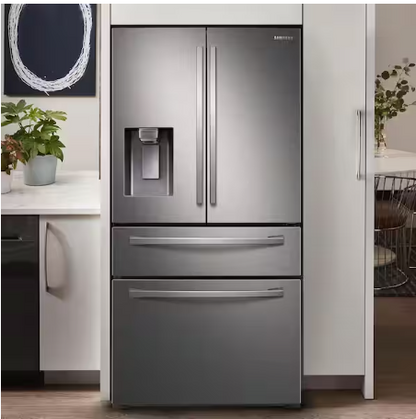 36 in. 28 cu. ft. Standard Depth 4-Door French Door Smart Refrigerator in Fingerprint Resistant Stainless Steel -  Samsung