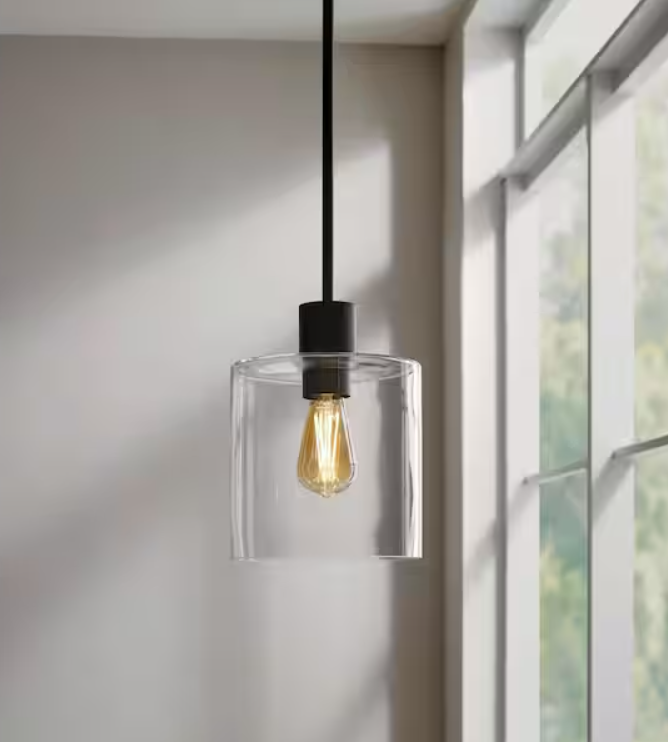 Hampton Bay Sutton Place 1-Light Matte Black Pendant