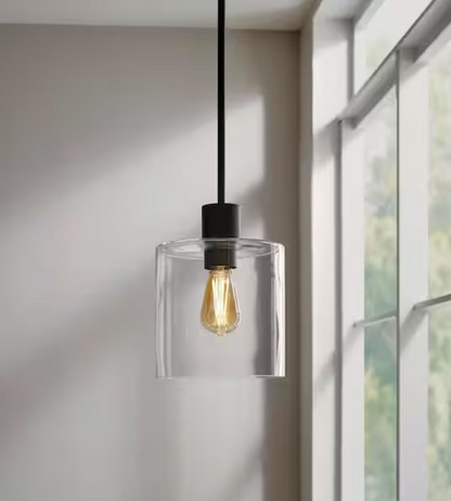 Hampton Bay Sutton Place 1-Light Matte Black Pendant