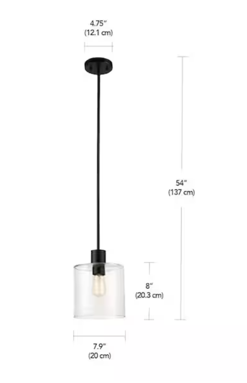 Hampton Bay Sutton Place 1-Light Matte Black Pendant