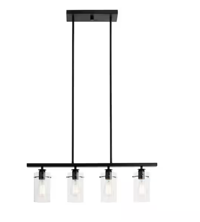 Regan 4-Light Espresso Industrial Linear Chandelier with Glass Shades, Industrial Linear