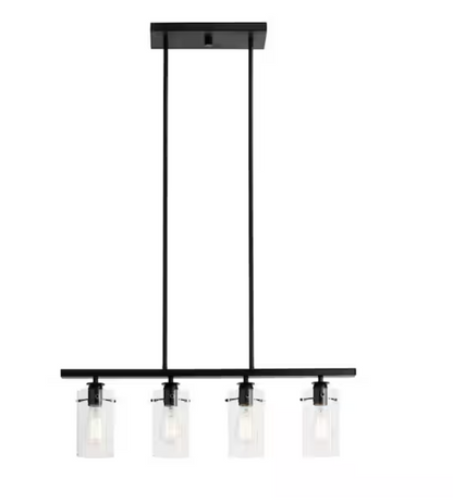 Regan 4-Light Espresso Industrial Linear Chandelier with Glass Shades, Industrial Linear