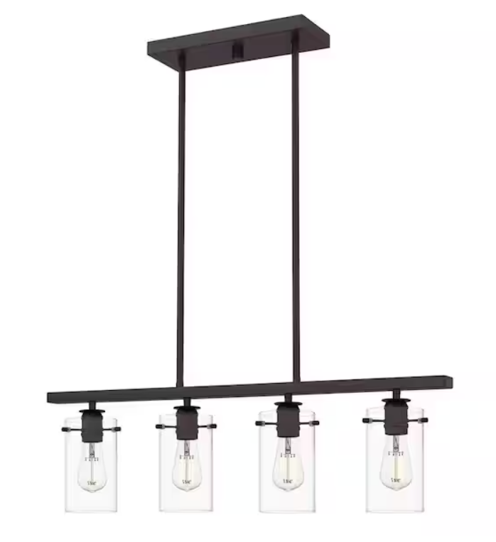 Regan 4-Light Espresso Industrial Linear Chandelier with Glass Shades, Industrial Linear