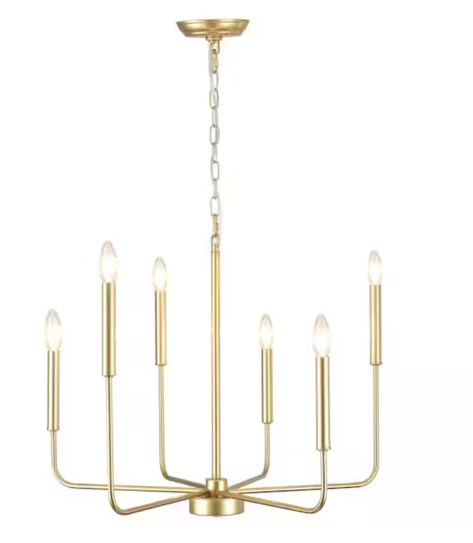 Mercer 6-Light Gold Classic/Traditional Chandelier Candle Style for Living Room Kitchen Island Foyer Bedroom