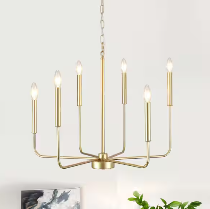 Mercer 6-Light Gold Classic/Traditional Chandelier Candle Style for Living Room Kitchen Island Foyer Bedroom