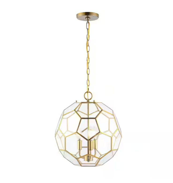 Bee 13.5 in. 3-Light Modern Bohemian Iron/Glass LED Pendant, Brass Gold/Clear