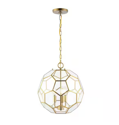 Bee 13.5 in. 3-Light Modern Bohemian Iron/Glass LED Pendant, Brass Gold/Clear