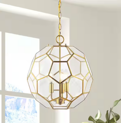 Bee 13.5 in. 3-Light Modern Bohemian Iron/Glass LED Pendant, Brass Gold/Clear