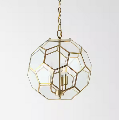 Bee 13.5 in. 3-Light Modern Bohemian Iron/Glass LED Pendant, Brass Gold/Clear