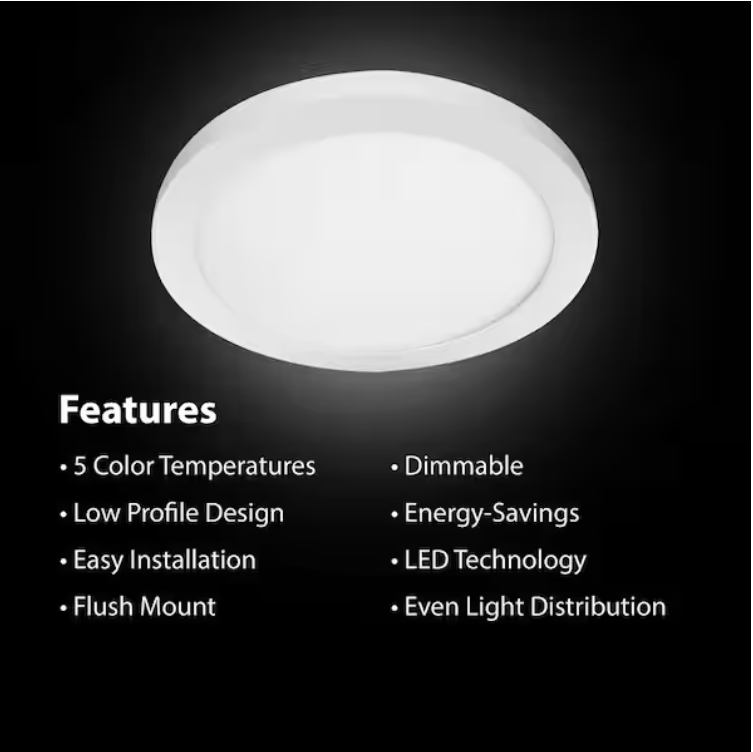 11 in. 12.5-Watt Dimmable White Integrated LED 875 Lumens Round Flat Panel Flush Mount Ceiling Light Color Change 5CCT