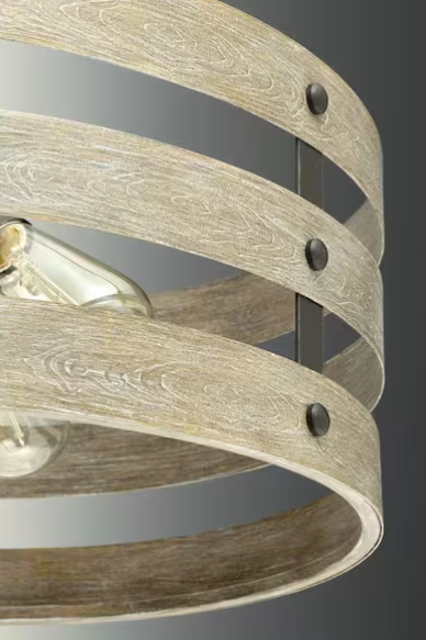 Gulliver 8-1/2 in. 1-Light Graphite Coastal Drum Mini-Pendant with Weathered Gray Wood Accents
