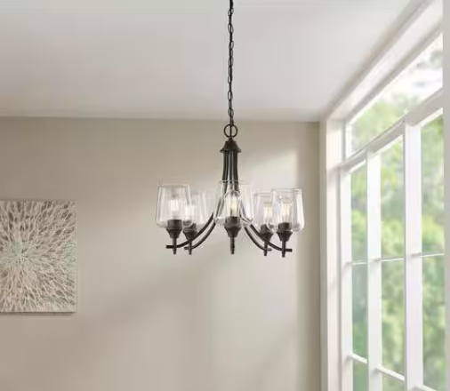 Pavlen 5-Light 23 in. Rustic Bronze Hanging Candlestick Chandelier