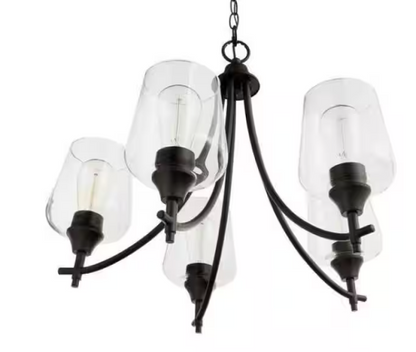Pavlen 5-Light 23 in. Rustic Bronze Hanging Candlestick Chandelier