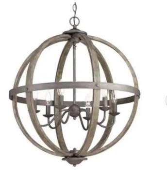 Keowee 24-1/4 in. 6-Light Artisan Black Iron with White Wood Accents Coastal Orb Chandelier for Kitchen Bulbs Included