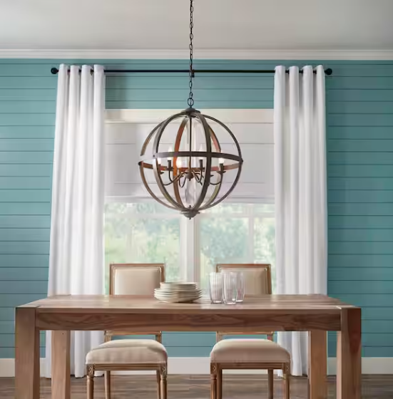 Keowee 24-1/4 in. 6-Light Artisan Black Iron with White Wood Accents Coastal Orb Chandelier for Kitchen Bulbs Included