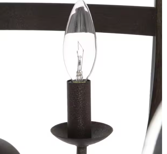 Keowee 24-1/4 in. 6-Light Artisan Black Iron with White Wood Accents Coastal Orb Chandelier for Kitchen Bulbs Included