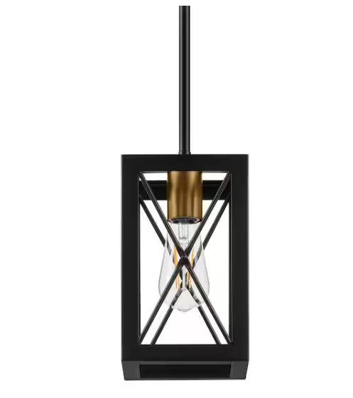 Harwood 60-Watt 1-Light Matte Black Industrial Mini Pendant Light with Open Cage Design and No Bulbs Included