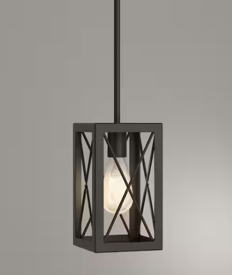 Harwood 60-Watt 1-Light Matte Black Industrial Mini Pendant Light with Open Cage Design and No Bulbs Included