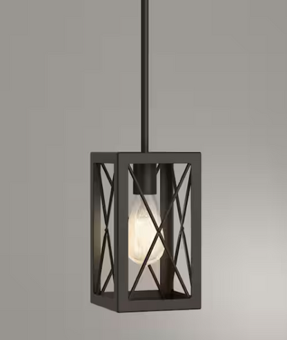 Harwood 60-Watt 1-Light Matte Black Industrial Mini Pendant Light with Open Cage Design and No Bulbs Included