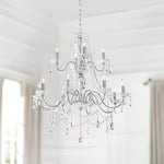 Caventi 12-Light Chrome Modern Candle-Style Teardrop Crystal Chain Chandelier Clear Glass
