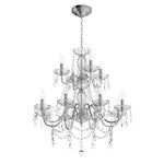Caventi 12-Light Chrome Modern Candle-Style Teardrop Crystal Chain Chandelier Clear Glass